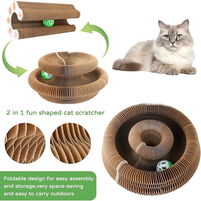 Goosheep 2Pack Kitty Kurlz Magic Organ Cat Scratching Board Cat Accordion Toy Cats Scratching Post Ball Track, Kitten Fun Intelligence Physical Exercise Educational Toy