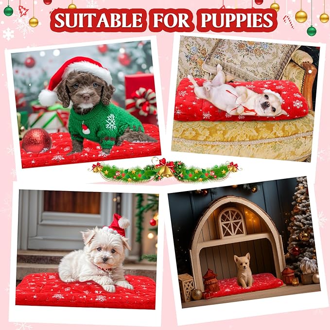 2 Pack Winter Self Warming Cat Mat Snowflake Red Self Heating Pad Bed 22" x 18" Reversible Reflects Body Heat Machine Washable Thermal Pet Blanket for Winter Indoor Pet Kitten Dog Crate