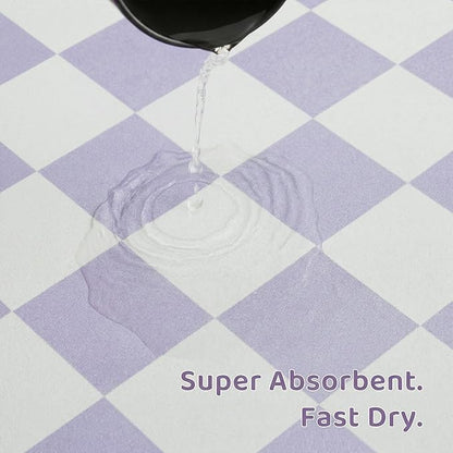 Ralxion Checkered Dog Feeding Mat, Absorbent Mats for Dog Food and Water Bowl, Dispenser, Aesthetic Purple Checkerboard Pet Placemat for Dogs, Cats, Puppy Accessories (Purple, 12 x 19)