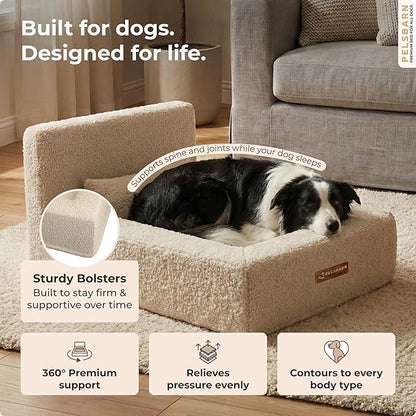 Pelsbarn Real Orthopedic Dog Bed, High-Density Memory Foam with Waterproof Fitted Sheets - Machine Washable, Medium, Beige
