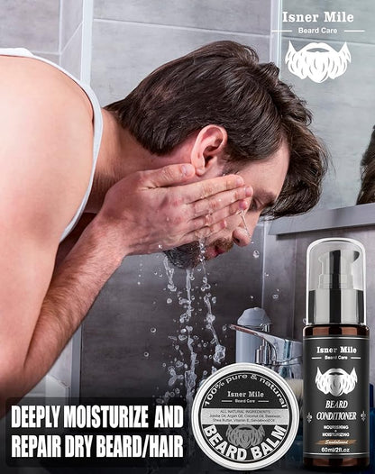 Beard Kit for Men Grooming & Care: with 2 Pack Beard Oils and Balm - Wash & Conditioner for After Shave Lotions Sandalwood, Brush and Comb Sets with Scissors, Valentines Fathers Gifts for Dad/Men/Him