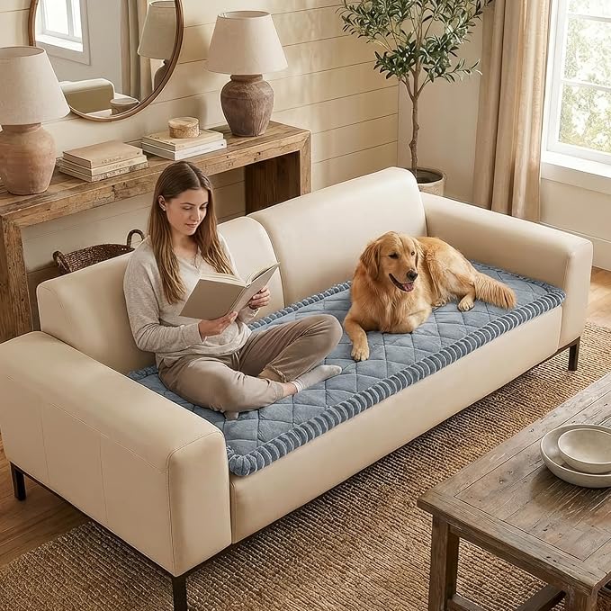Smiry Fuzzy Couch Cover for Dogs, Non Slip Washable Pet Sofa Cover, Scratch Proof Hair Resistant Plush Sofa Slipcover, Pet Friendly Couch Cushion Protector for Cat, Grey, 27.6" x 27.6"