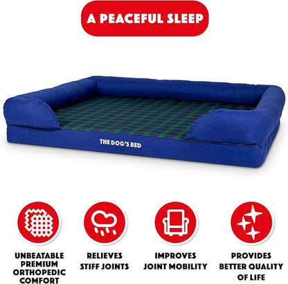 The Dog’s Bed Orthopedic Memory Foam Dog Bed with Bolsters for XXL Dogs, Waterproof Washable Cover, Anti-Slip Base, Calming Surface – CertiPUR-Certified Foam, Oxford Fabric, Black Watch Tartan, XXL