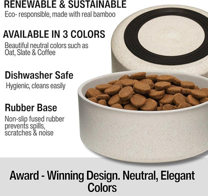 Loving Pets - Dolce Bamboo - Eco-Friendly Pet Bowls & Dishes for Dog, Cats, Puppy Food and Water Dish -Sustainable and Dishwasher Safe, Made with Real Bamboo (Small, Oat-Beige)