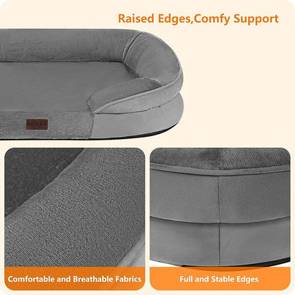 Dwanton Orthopedic Dog Bed for Medium Dogs with Gel Memory Foam, Waterproof Dog Sofa, Washable Pet Bed with Four Sided Bolster Cushion, Removable Cover & Non-Slip Bottom, 36", Medium Gray