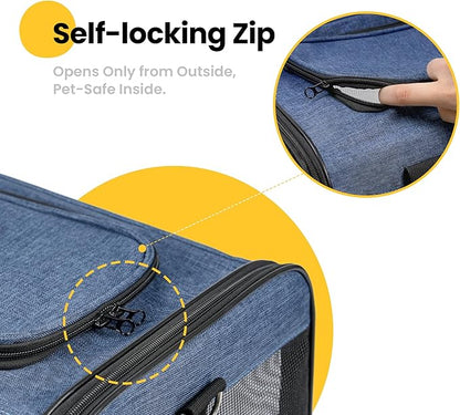 Conlun Cat Carrier Airline Approved, Soft-Sided Dog Carrier with Inner Safety Leash, Pet Transport Carrier for Small-Medium Cats Puppies up to 15 Lbs, Collapsible Travel Kitten Carrier Bag -Blue M