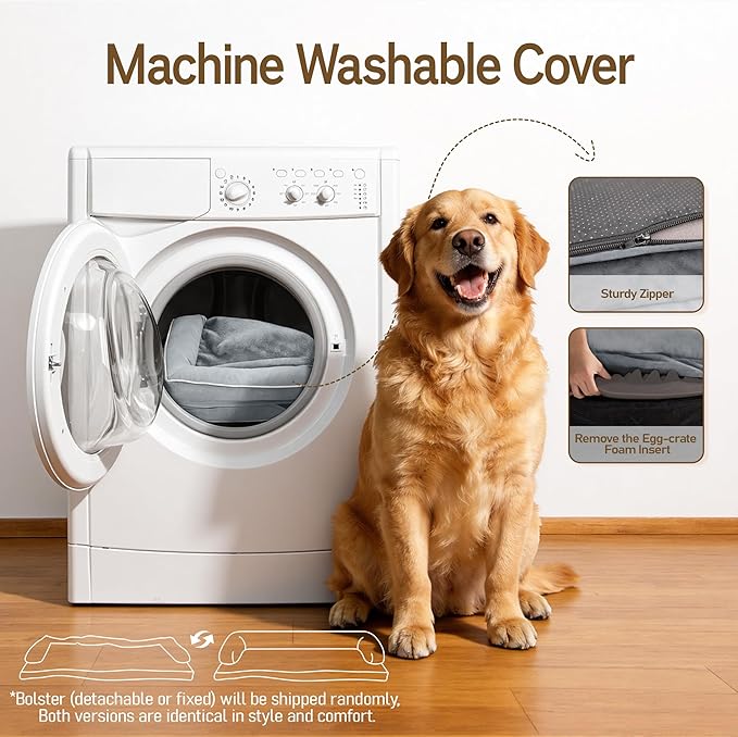 Comfort Expression Washable Orthopedic Large Dog Bed - Jumbo Large Dog Bed with Removable & Waterproof Cover Soft Pet Couch with Foam Support for Big Size Dogs with Bolster, 45x35