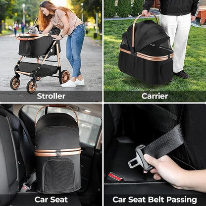 MAMIZO Pet Stroller for Medium Dogs Cats Up to 55 lbs, All-Terrain 3-in-1 Dog Stroller with Detachable Carrier, Rubber Wheels, One-Click Folding, Storage Basket & Cup Holder, for Senior Dogs & Cats
