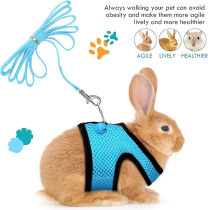 SATINIOR 2 Sets Guinea Pig Harness and Leash Adjustable Soft Mesh Harness Bell No Pulling Comfort Vest for Baby Ferret Rats Hamster Bunny Rabbit Chinchilla and Small Pet(Blue, Black,S)