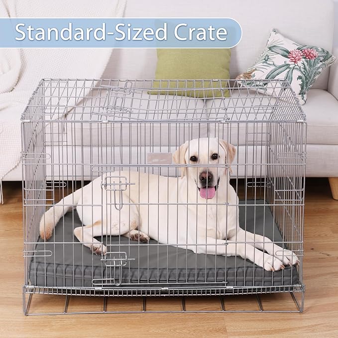 Vonabem Outdoor Waterproof Dog Bed Washable, XXL Crate Pad 48 Inch, Foam Large Pet Bed with Removable Cover Reversible, Durable Leather Anti-Slip Kennel Pads 47"x29" Grey