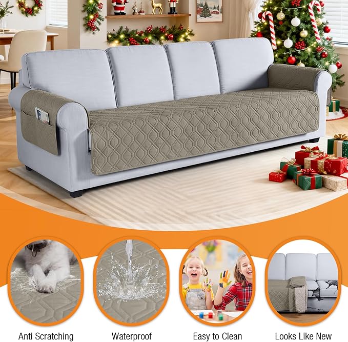 VANSOFY Couch Cover, Waterproof Sofa Covers Washable Slipcover Furniture Protector Couch Seat Covers Non-Slip Couch Cover for Dogs, Pets(Oversized Sofa, Khaki)