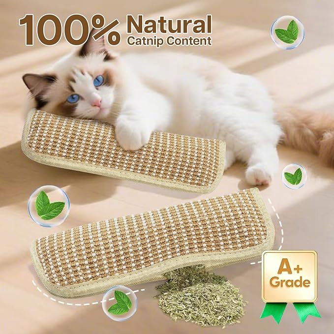 2 Pack 11.2 inch Sisal Pillow Catnip Toy for Cats with Silvervine Sticks, Cat Toys with A+ Organic Catnip Interactive Kicker Toy Scratch-Resistant Safe Chew Toy Teeth Cleaning for Indoor