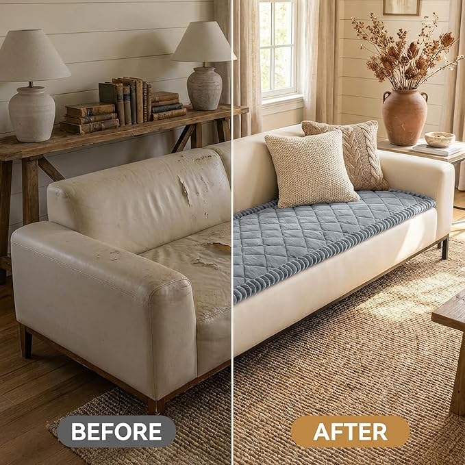 Smiry Fuzzy Couch Cover for Dogs, Non Slip Washable Pet Sofa Cover, Scratch Proof Hair Resistant Plush Sofa Slipcover, Pet Friendly Couch Cushion Protector for Cat, Grey, 27.6" x 70.9"