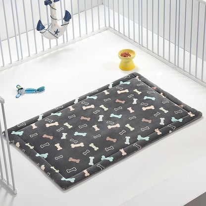 Allisandro Lightweight Waterproof Dog Bed Pad, 1.5" Thick Travel Mat for Crates, Kennels & Elevated Beds, Washable Non-Slip Sleeping Mat for Small to Large Dogs, 24 x 18 Inches, Grey Bone