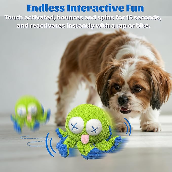 GUKCO Interactive Octopus Dog Toys – Rechargeable Dog Squeaky Toy with Bouncing Ball, Music, Recording & Silent Modes – Moving Toys to Keep Dogs Busy for Small, Medium & Large Breeds