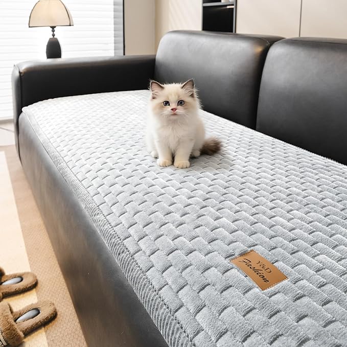 Couch Covers for Dogs Washable, Velvet Dog Couch Cover Protector, Fuzzy Plush Pet Sofa Cover for 3-4 Cushion Couch, Sofa Covers for Pets(1PC,Light Grey,27.6"x94.5",3-4 Seater Sofa Pad Cover)