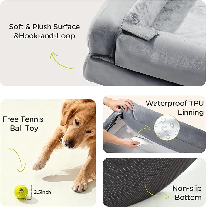 Orthopedic Dog Bed for Extra Large Dogs, XXL Waterproof Egg Crate Memory Foam Pet Bed Bolsters Dog Couch with Washable Cover & Non-Slip Bottom, 45 x 35