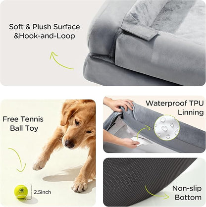 Orthopedic Dog Bed for Extra Large Dogs, XXL Waterproof Egg Crate Memory Foam Pet Bed Bolsters Dog Couch with Washable Cover & Non-Slip Bottom, 45 x 35