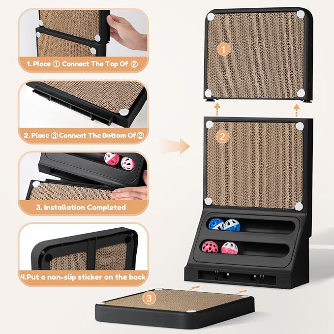 Goosheep Cat Scratching Board Kitten Scratching Ball Wall Scratchers for Indoor Cats L Shaped Cat Scratcher Cats with Scratcher Pads Black
