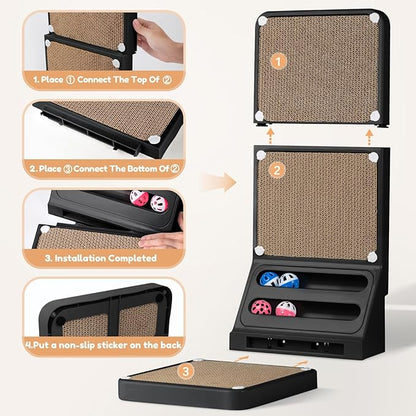 Goosheep Cat Scratching Board Kitten Scratching Ball Wall Scratchers for Indoor Cats L Shaped Cat Scratcher Cats with Scratcher Pads Black