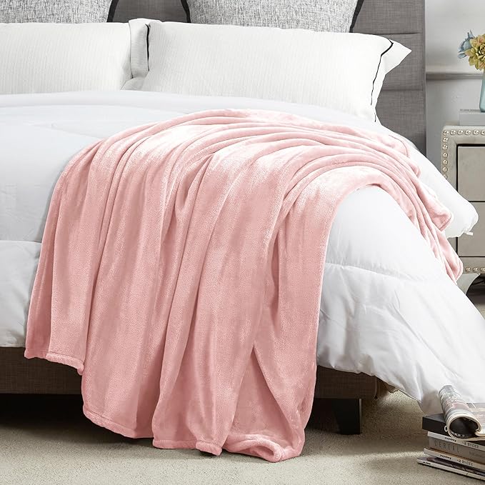 DREAMNINE Pack of 10 Fuzzy Soft Fleece Throw Blanket for Couch Sofa 50" x 60", Decorative Solid Lightweight Velvet Blankets for Chair, Cozy Accent Shaggy Plush Flannel Blanket for Bedroom, Pink