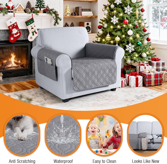 VANSOFY Couch Cover, Waterproof Sofa Covers Washable Slipcover Furniture Protector Couch Seat Covers Non-Slip Couch Cover for Dogs, Pets(Chair, Light Gray)