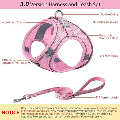 AIITLE Dog Harness, No-Pull Cat Harness with a Leash, Adjustable Reflective Dog Vest, Cat Harness Escape Proof, Outdoor Walking, Running,Training for Extra Small Dogs and House Cats Pure Pink XXXS