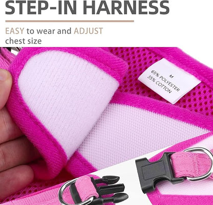 PUPTECK Dog Harness and Leash Set for Small Medium Dogs No Pull Step-in Soft Mesh Puppy Cat Vest Harnesses Reflective at Night, Denim Pink XS