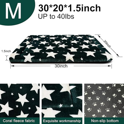 Dog Bed Mat – Soft & Comfortable Dog Kennel Pad for Crate – Durable Crate Bed & Mat for Dogs & Cats – Ideal for Crate, Kennel, and Home Use (Big&Little Stars Green, M(30"*20"*1.5"))