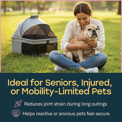 4 Wheel Foldable Pet Stroller - Lightweight Dogs and Cats Stroller Upto 44lbs with Mesh Canopy, Storage Basket and Cup Holder, Durable for Walks and Outings (Small)