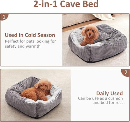 MIXJOY Dog Beds for Large Medium Small Dogs, Rectangle Cave Hooded Blanket Puppy Bed, Luxury Orthopedic Cat Beds for Indoor Cats, Warmth and Machine Washable (35 inches, Grey)