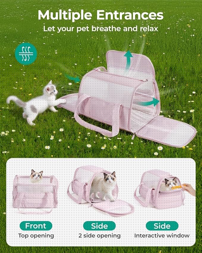 BAGSMART Cat Carrier: Soft-Sided Pet Carrier for Small Medium Cats Dogs Puppy Quilted Collapsible Puffy Travel Bag Up to 20 Lbs Grey