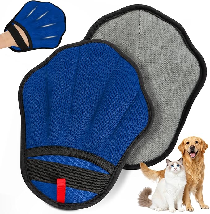 Pet Hair Removal Glove, Electrostatic Pet Hair Remover Glove for Cats & Dogs, Hair Remover Tools for Couch, Carpet, Clothing, Car Seat - Upgraded Five-Finger, Reusable, DarkBlue+Darkgrey