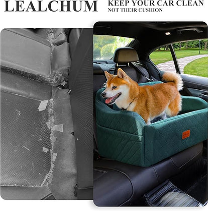 Lealchum Dog Car Seat for Medium/Large Dogs,2 Clip-On Safety Leashs for 2 Small Dogs,Removable and Washable Comfy Pet Car Seat,Easy to Install and Clean (Green, Large)