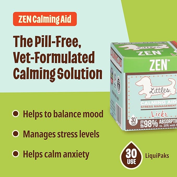 Licks Pill Free Zen Small Breed Dog Calming Aid - Zen Calming Aid Supplements for Aggressive Behavior & Nervousness - Dog & Puppy Treats for Stress Relief & Health - Gel Packets - 30 Use