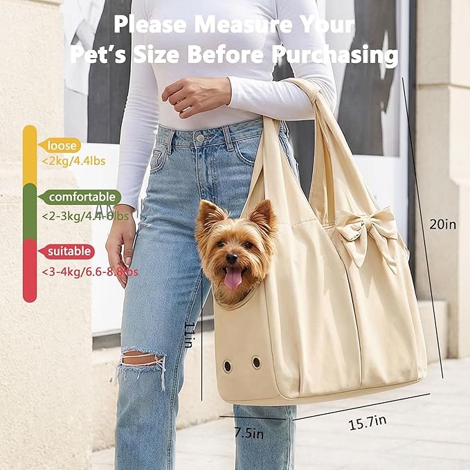 Dog Purse Carrier for Small Dogs, Soft Dog Tote Bag Carrier with 4 Large Pockets, No Collapse, Lightweight, Smart Zipper Lock, Comfortable Puppy Cats Rabbit Carrier for Travel,Outdoor(Beige)