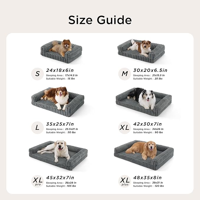 Bedsure ComfyFleece™ Orthopedic Dog Beds Large Sized Dog, Waterproof Memory Foam Pet Bed with Sides, Non-Slip Bottom and Egg-Crate Foam Large Pet Couch Sofa with Washable Corduroy Cover, Brown