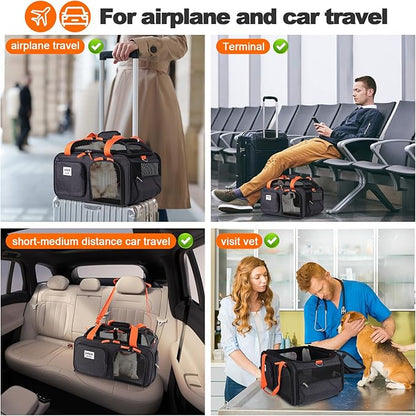 pidipiti 19x13x9 TSA Approved top Expandable pet Carrier for Small Dog Puppy cat up to 10 lbs Weight and 18'' Length, for Southwest Spirit Lufthansa Airlines,Air Canada and Amtrak Train