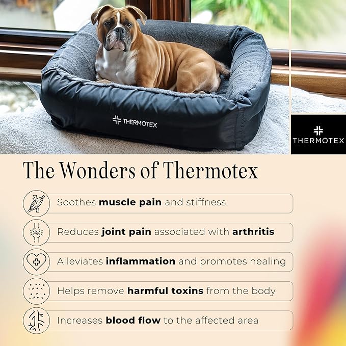 Thermotex Far Infrared Heated Pet Bed - Heated Cat & Dog Bed for Pain Relief & Arthritis - Therapeutic Heat Pad for Elderly Pet Support & Relaxation - Machine Washable