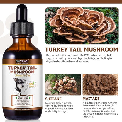 Immune Mushroom Drops for Dogs, Natural Dog Mushroom Liquid Drop with Turkey Tail Mushroom Extract Support Immune Booster, Digestive & Joint Mobility, Liquid Mushroom Supplement - 2 fl oz / 60ml