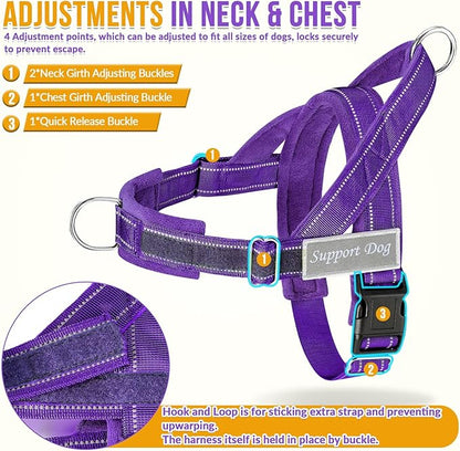 Lukovee No Pull Dog Harness & Leash Set - Heavy Duty Dog Vest Harness with Soft Padded for Medium Large Dogs, Adjustable Reflective Tactical Pet Harness for Easy Walk and Training (S, PU)