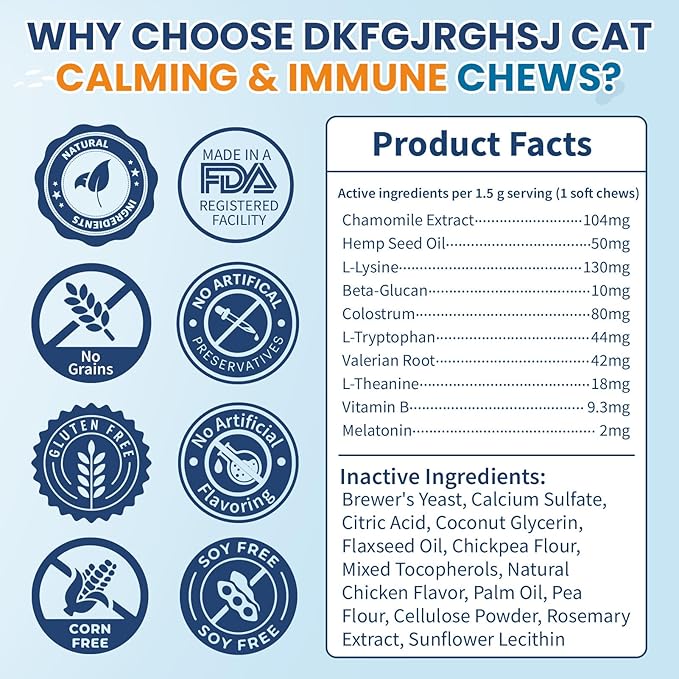 Cat Calming Treats, 200 Calm Soft Chews to Soothe Stressed Cats Anxiety Relief Reduce Stress & Promote Relaxation Immune Support Chicken Flavored