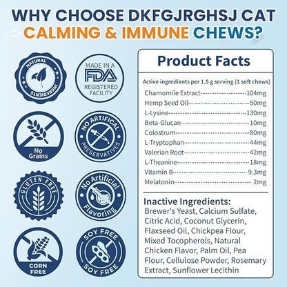 Cat Calming Treats, 200 Calm Soft Chews to Soothe Stressed Cats Anxiety Relief Reduce Stress & Promote Relaxation Immune Support Chicken Flavored