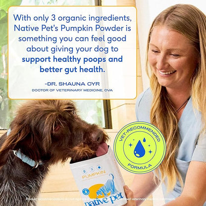 Native Pet Pumpkin for Dogs - Organic Dog Food Topper Powder - Promotes Firm Stools, Supports Digestive, Bowel Health & Nutrient Absorption - USDA Organic, Rich in Fiber with Real Pumpkin -120 Scoops