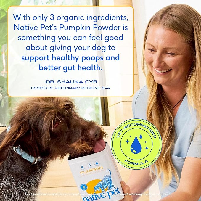 Native Pet Pumpkin for Dogs - Organic Dog Food Topper Powder - Promotes Firm Stools, Supports Digestive, Bowel Health & Nutrient Absorption - USDA Organic, Rich in Fiber with Real Pumpkin - 60 Scoops