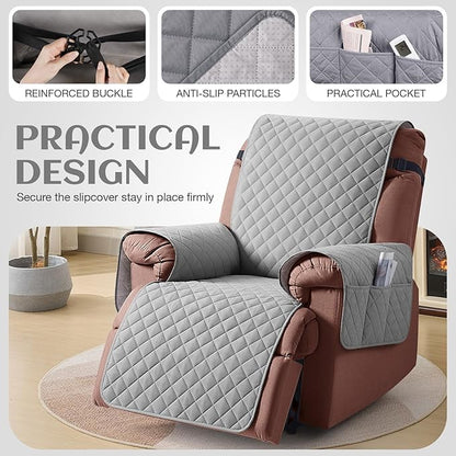 KinCam 100% Waterproof Recliner Chair Cover, Reclining Couch Covers for Pets, Dogs, Recliner Couch Slipcover Furniture Protector with Elastic Straps for Kids(25", Light Gray)