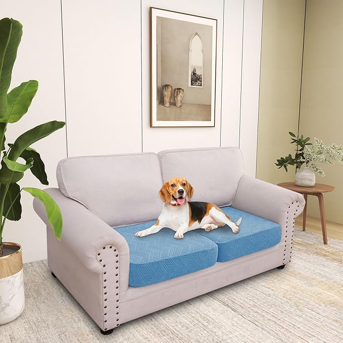 hyha Individual Couch Cushion Covers, Stretch Magic Sofa Seat Cushion Covers Washable, Dog Couch Sofa Slipcover for Pets, Kid with Elastic Bottom(2PC, Blue)