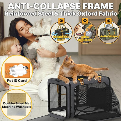 PAWZIDEA Expandable Pet Carrier Airline Approved, 18"×11"×11" Small Dog Carriers, Collapsible Top-Load Cat Carrier for 2 Cats Under Seat, Soft-Sided Puppy & Animal Travel Bag, ID Card, Up to 15lbs