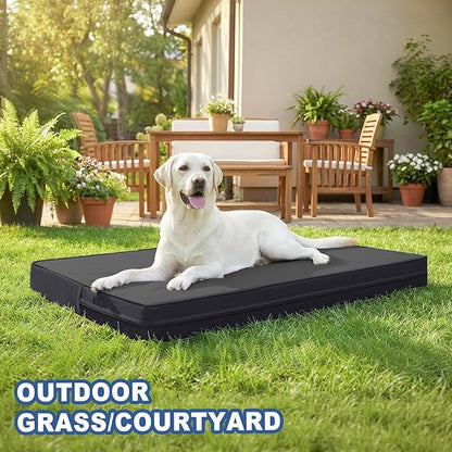 Vonabem Outdoor Dog Bed Waterproof Washable, XL Large Crate Bed 42 inch, Durable Leather Pet beds Foam Orthopedic, Anti-Slip Kennel Pad with Removable Cover Reversible, 41"x27" Black