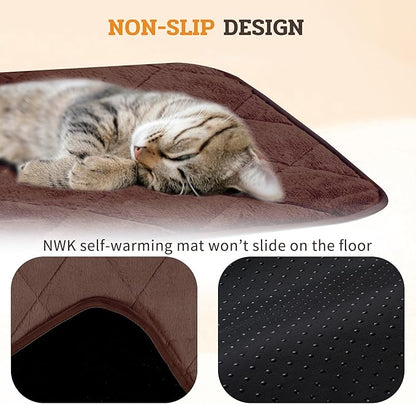 NWK Fluffy Self Warming Cat Mat, Cat Blanket, Thermal Dog Mat, Washable, Non-Slip Bottom for Sofa & Crate & Kennel & Car Seat (Coffee Brown, Medium (28'' X 19'' X 0.4''))